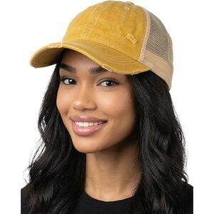 Women's Mustard Beige Washed Adjustable Fit Classic Comfortable Baseball Cap